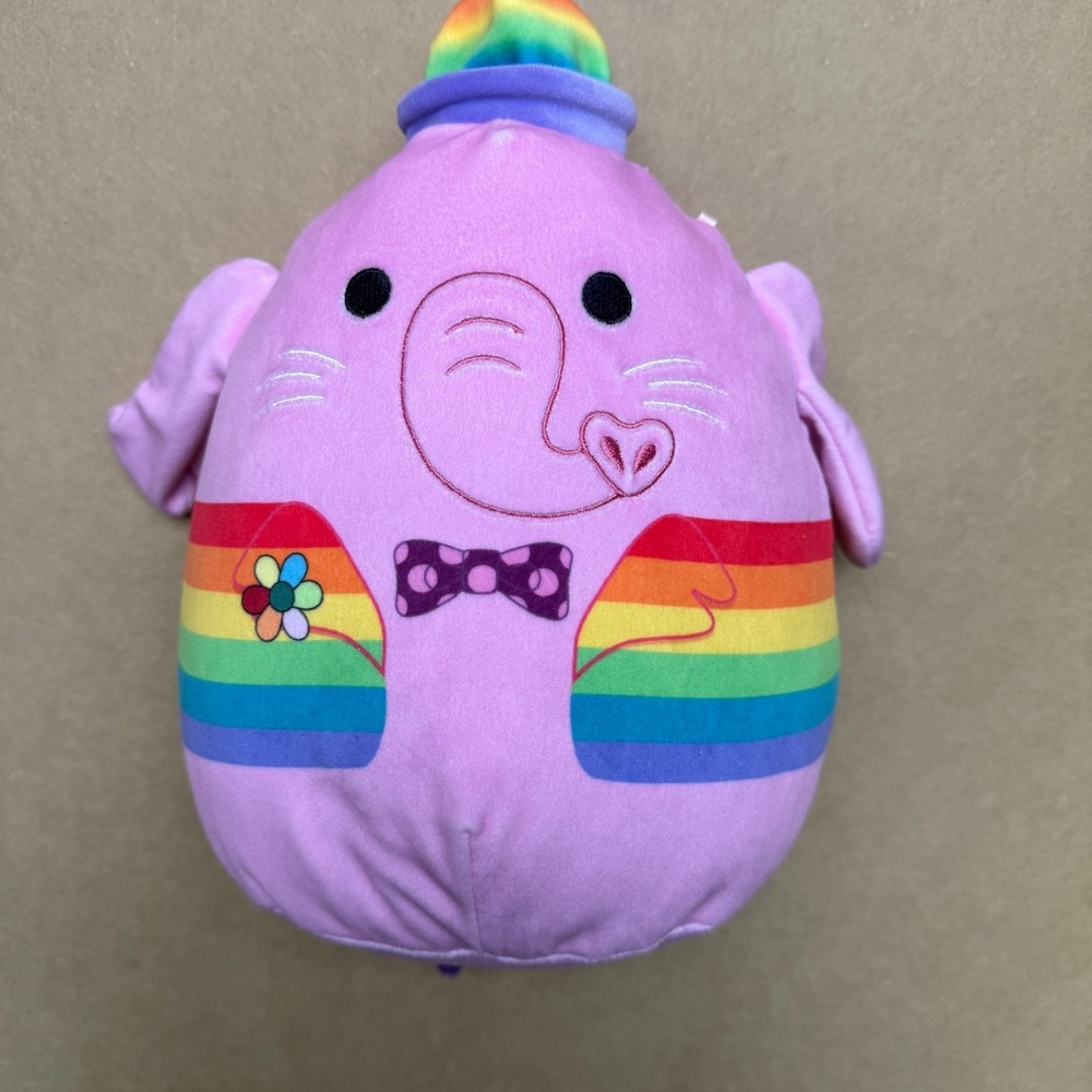 Squishmallows Disney Pixar Pride Bing Bong Elephant Plush Pink Rainbow 8in